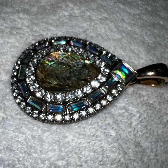 Premier Design, gold & silver necklace pendent, silver, gold, greenish stone - Picture 9 of 11